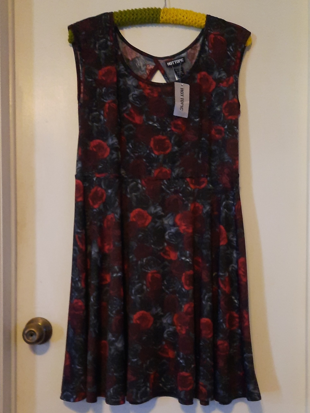 Hot Topic Black Dress with Skull & Red Rose Print